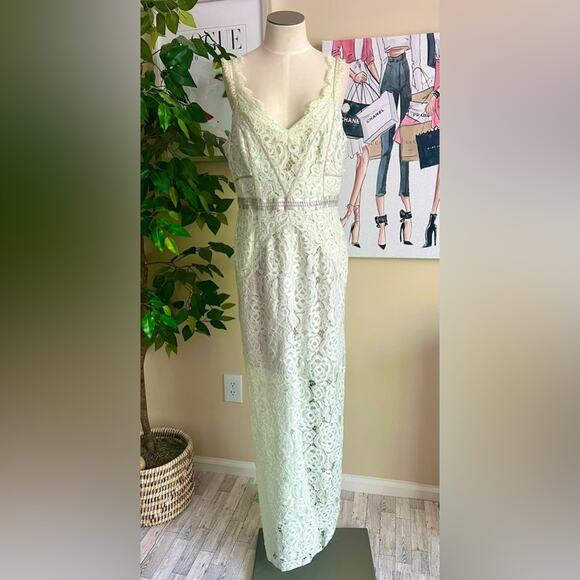 Free People Womens Boho Formal Lace Pale Mint Elegant Romantic Maxi Dress Sz 10 - Picture 3 of 12